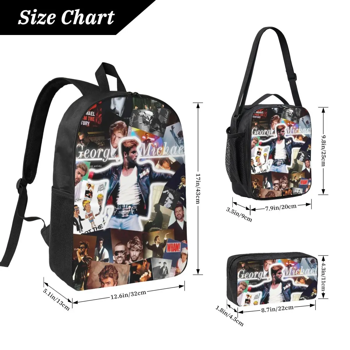 George Michael Backpack Student BookBag School Bag Laptop Shoulder Bags 3ps Insulated Lunch Bag Pencil Case