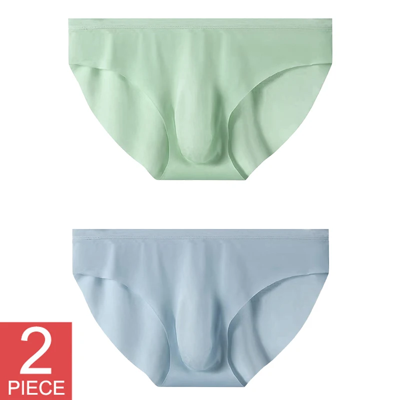 2PCS/SET New Men\'s Seamless Briefs Ultra Thin Ice Silk Sexy Underwear Plus Size L-3XL Men Breathable Quick-drying Male Underpant