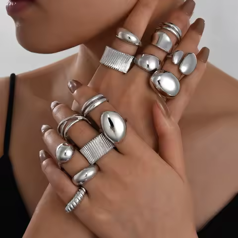 14 Pcs/Set Punk Ring Set For Women Vintage Chunky Silver Color Geometric Rings Fashion Personalized Daily Party Jewelry Gift New