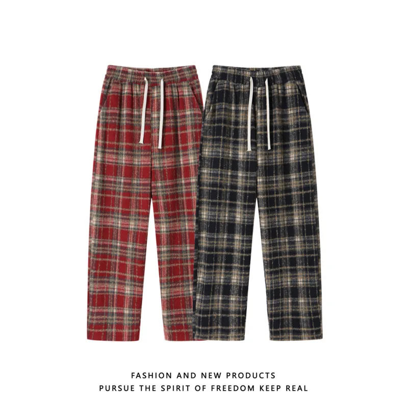 Autumn Casual Pants Men Oversized Fashion Retro Plaid Pants Men Streetwear Hip-hop Loose Wide Leg Pants Mens Vintage Trousers