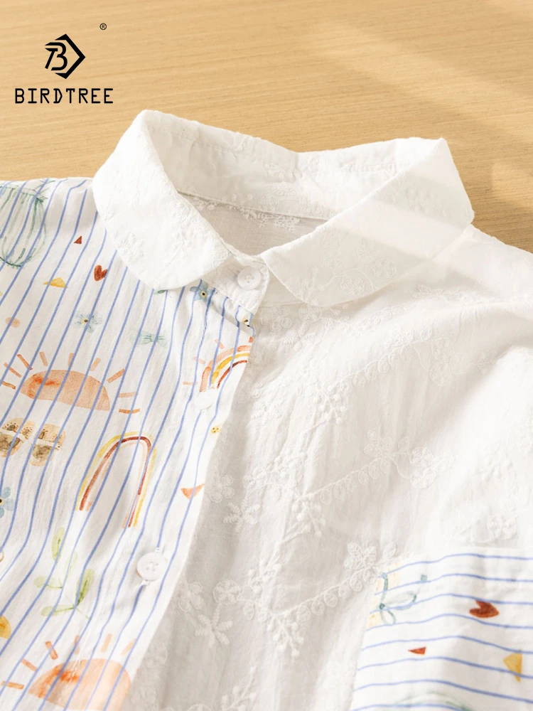 

New 2026 Spring Women Cotton Long Sleeve Shirt, Turn-down Collar Embroidery, Mori Girl Sweet Print Chic Loose Blouse T62820CC