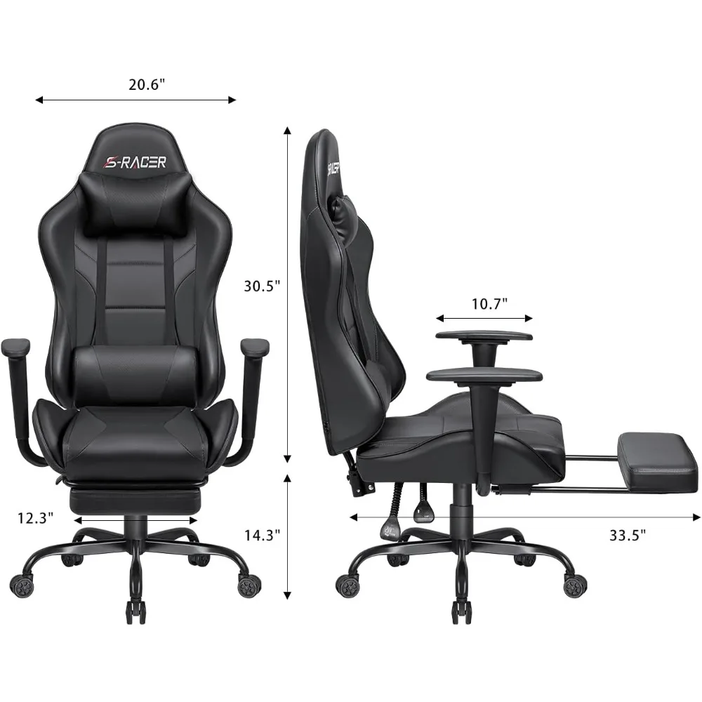 Gaming Chair, Massage Computer Office Ergonomic Desk Chair with Footrest Racing Executive Swivel Adjustable Rolling , Chair