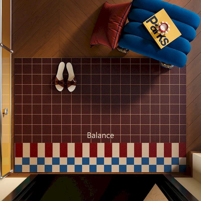 VIKAMA Blue Brown Block Game Table and Chair Carpet Anti slip Sound Absorbing Soft Carpet Line Grid Home Decoration