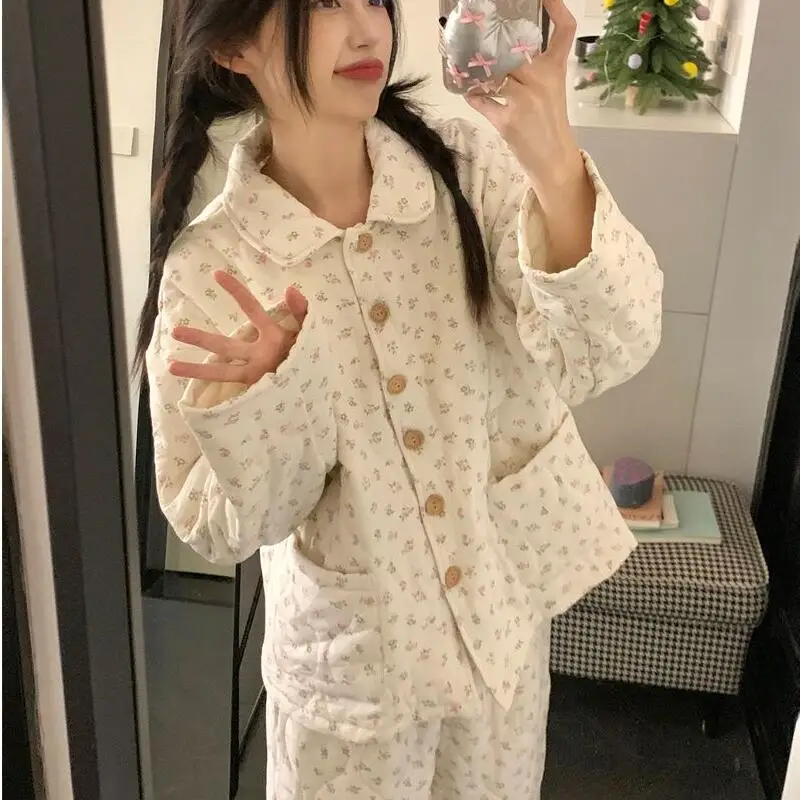 

Хлопковые пижамные комплекты принцессы для девочек, милые кавайные штаны с длинными рукавами, сохраняющие тепло, осенне-зимняя одежда, верхняя одежда для сна, новинка