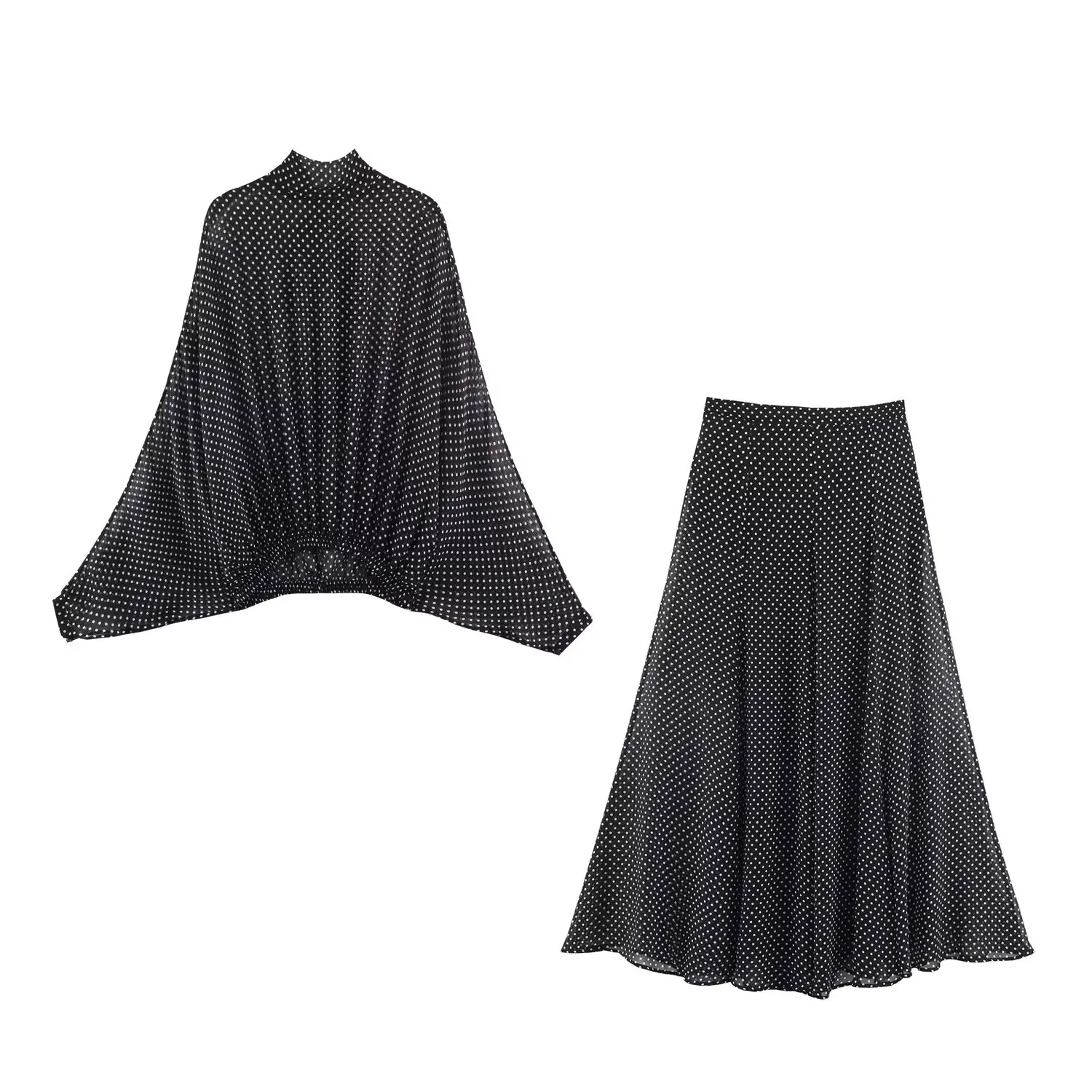 البولكا نقطة مطبوعة ميدي التنانير قطعتين مجموعات للنساء 2025 الصيف شيك القوس تعادل بلوزة علوية الدعاوى امرأة 2 قطعة وتتسابق