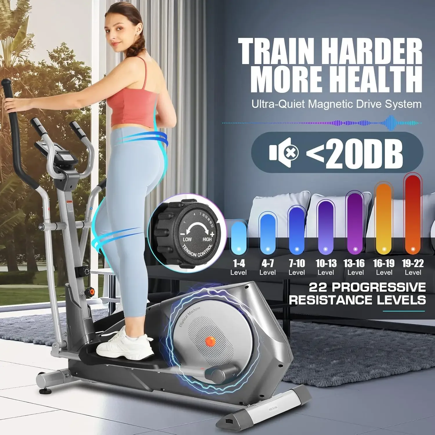 Machine, Elliptical Machine for Home, 22 Resistance Levels with Large LCD Monitor Eliptical Exercise Machine