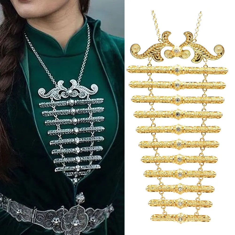 Sunspicems Traditional Caucasus Breastplate Tartar Women Abaya Chest Chain Necklace Bride Wedding Jewelry Retro Silver Color