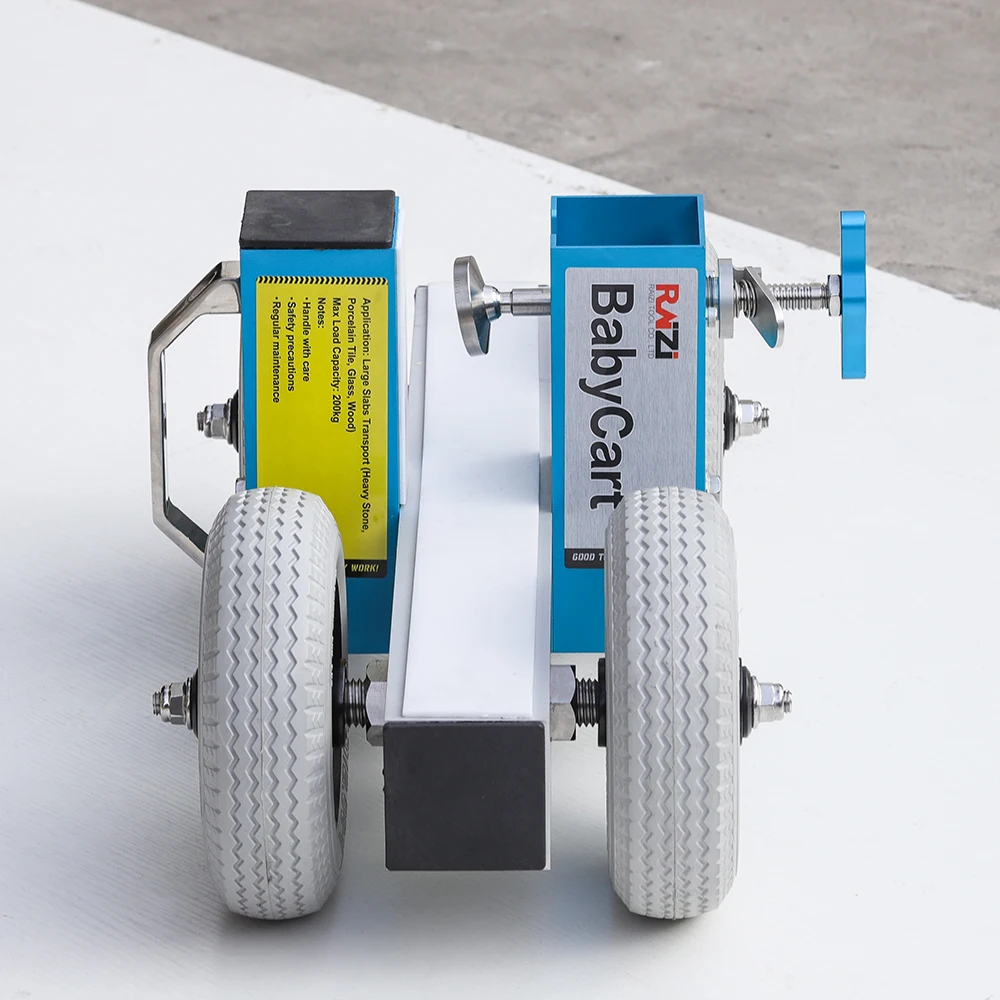 Granite Marble Slab Transport Dolly Four Wheel Stone Trolley Cart Stainless Steel Adjustable Lockable 200kg 73mm Clamp 8in Tires