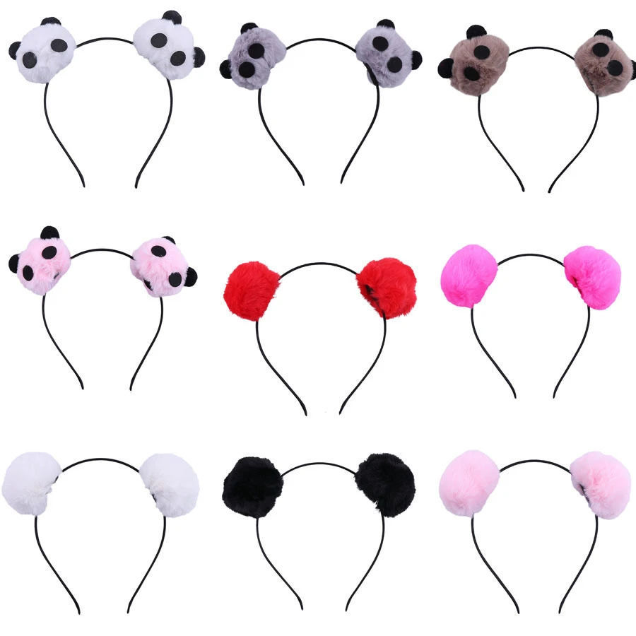 Cute Panda Pompon Ear Soft Fleece Women Headband Makeup Shower Head Hair Band for Washing Face  Spa Halloween