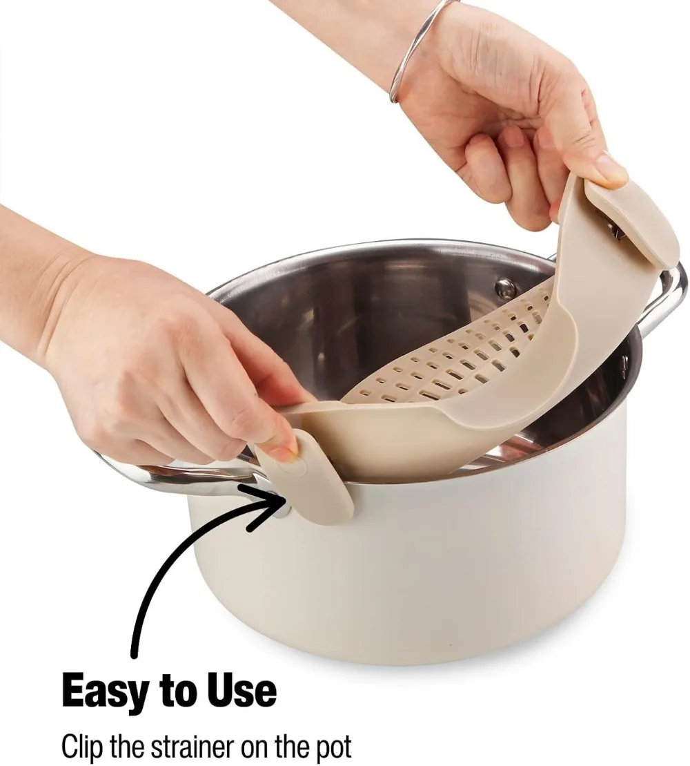 Adjustable Silicone Pot Strainer, Heat Resistant Colander for Pasta, Vegetables, Noodles, Grey