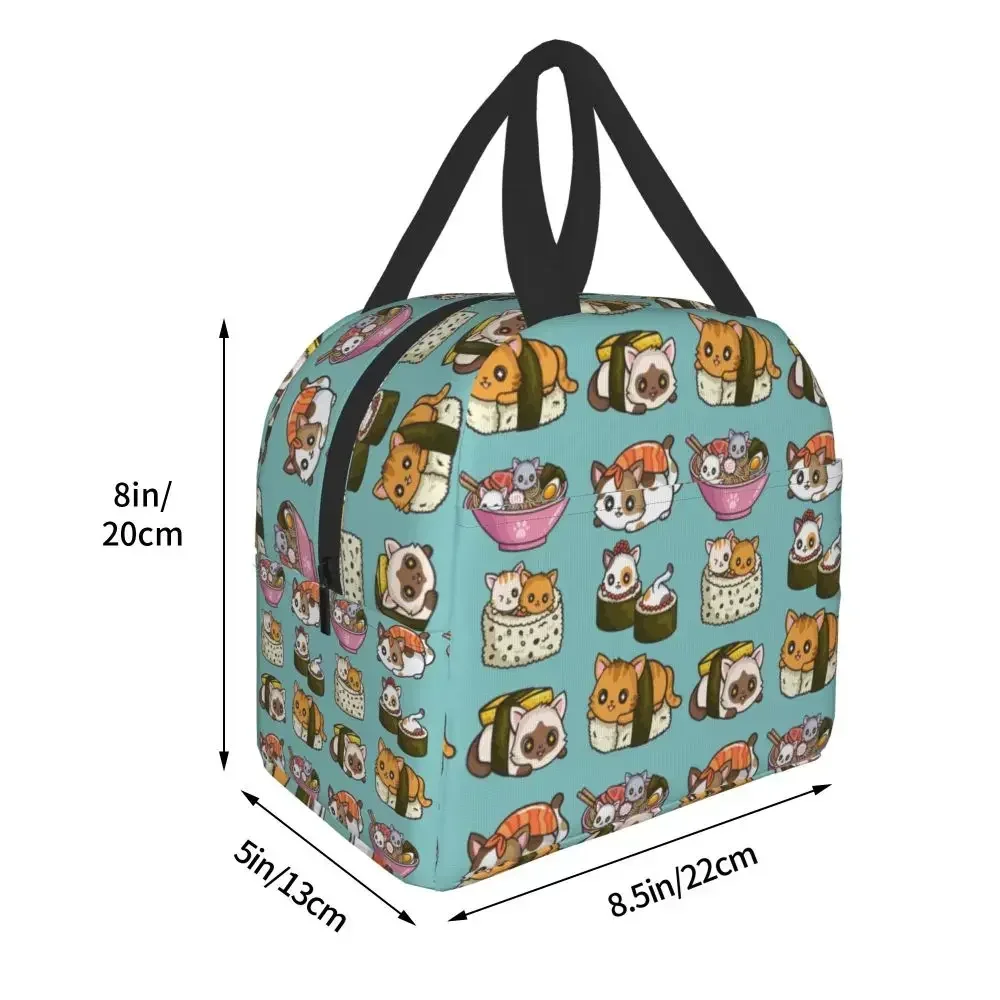 Japanese Anime Food Sushi Cat Lunch Bag Women Children Insulated Lunch Box for Work School Custom Portable Bento Tote Bags