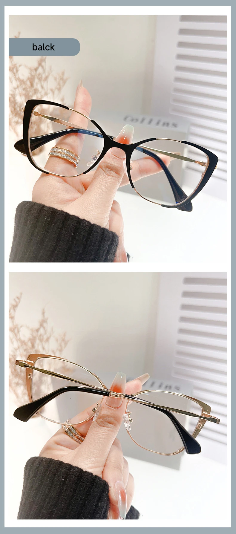Mode Cat Eye Anti-blaues Licht Gläser Frauen Photochrome Linsen Blau Licht Blockieren Brillen – Detail 9