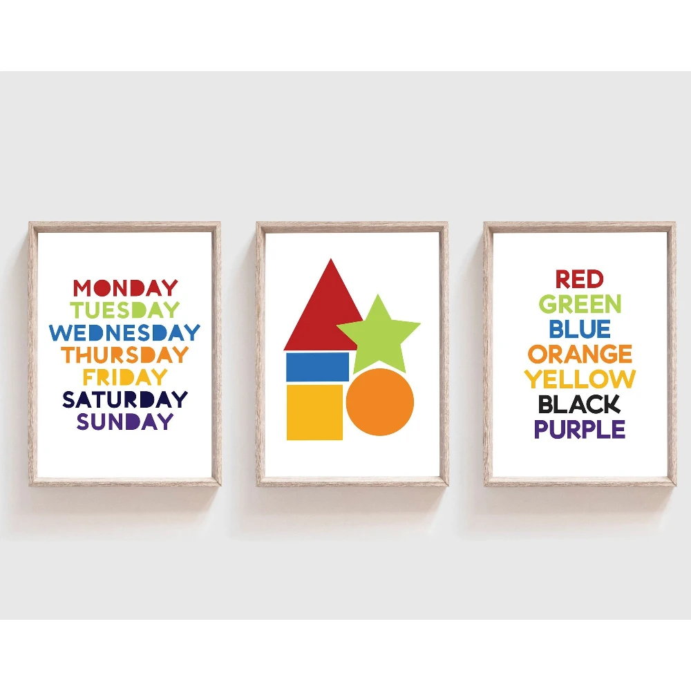 3PCS--3pcs Modern Educational Shapes Art Posters Educational Frameless Text Canvas Wall Art for Home, Children's Rooms, and P