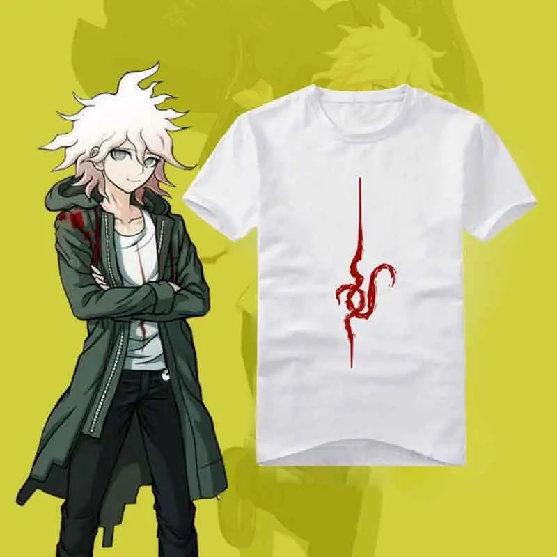 Anime Danganronpa 2: Goodbye Despair Nagito Komaeda Cosplay Costume T-shirts Print Summer Short Sleeve Tee Men's T-shirts