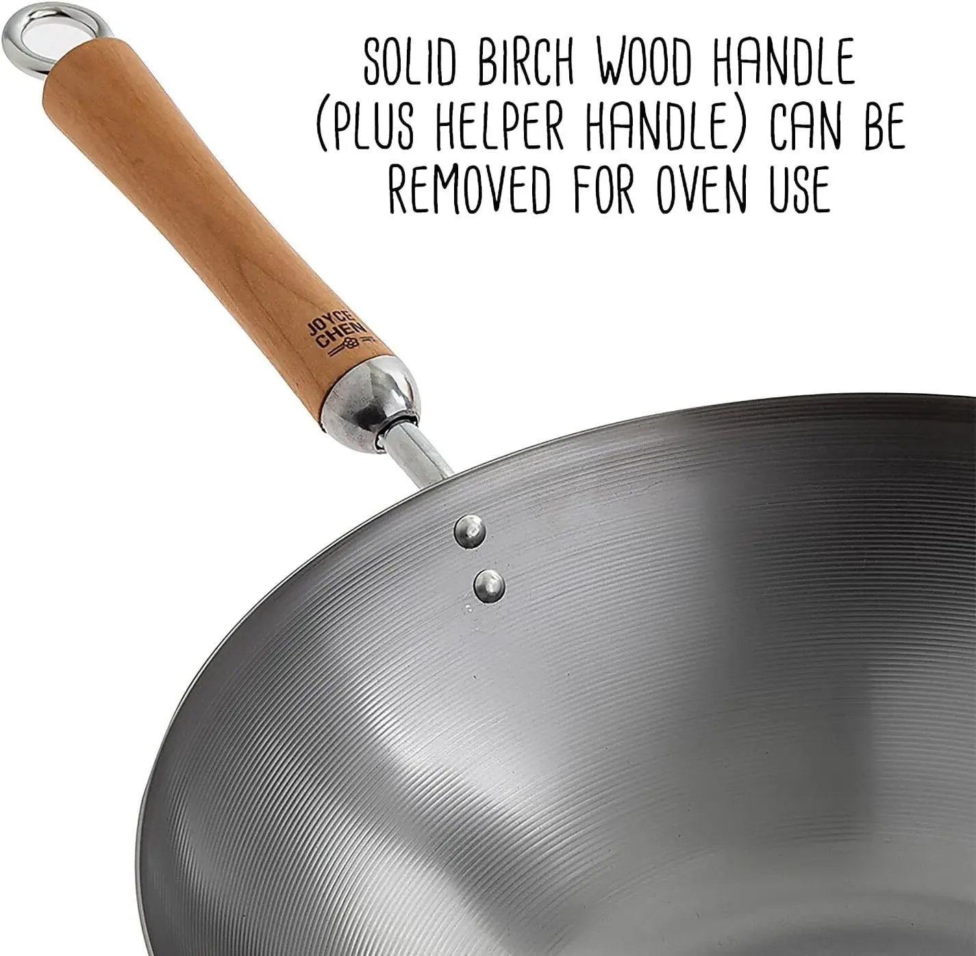 14-Inch Uncoated Carbon Steel Wok Set with Lid and Wood Handles, 4-Piece for High-Temp Cooking 6