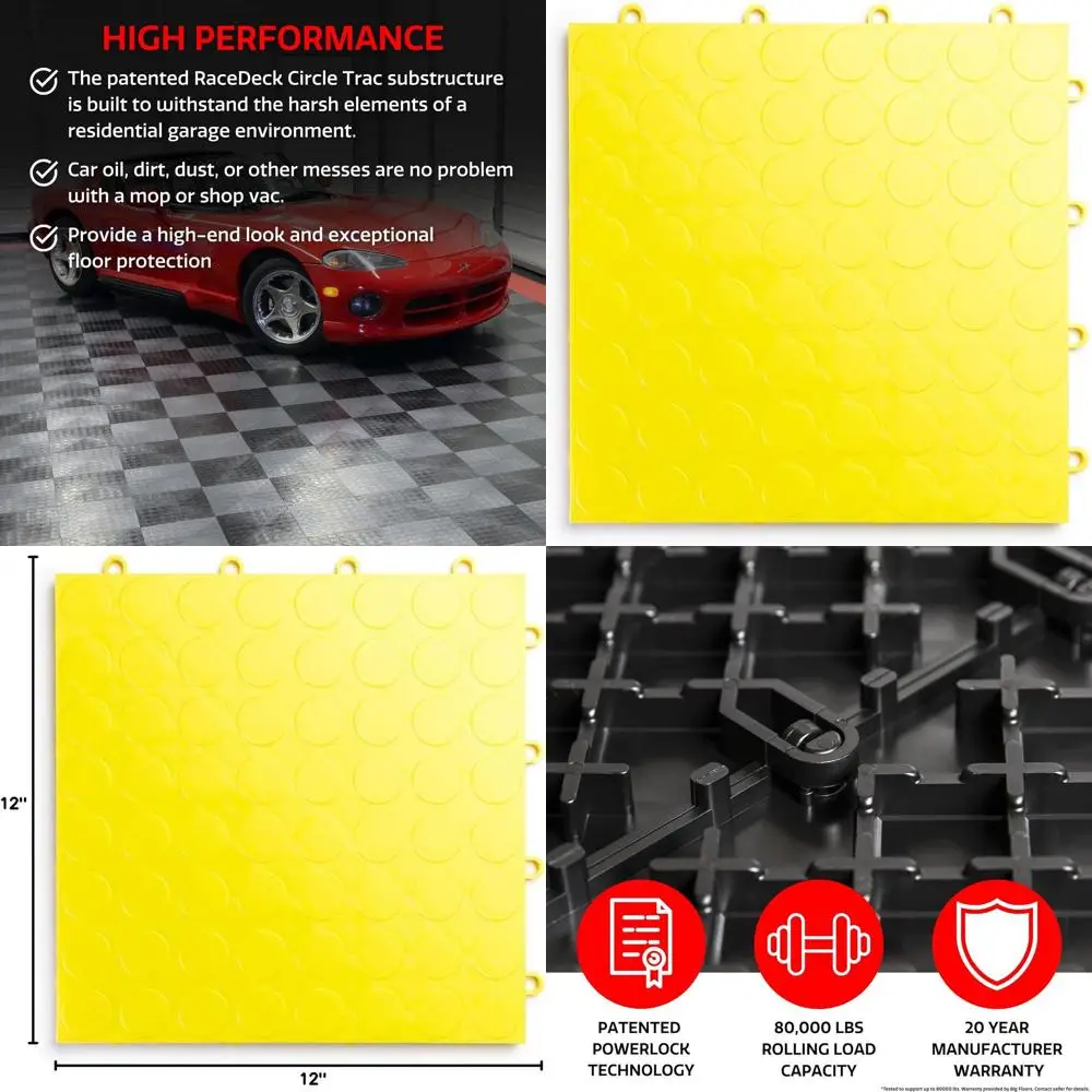

Interlocking Non-Slip Garage Floor Tiles, Durable Copolymer, Heavy-Duty, Easy Installation, Yellow (12 Pack of 12x12)