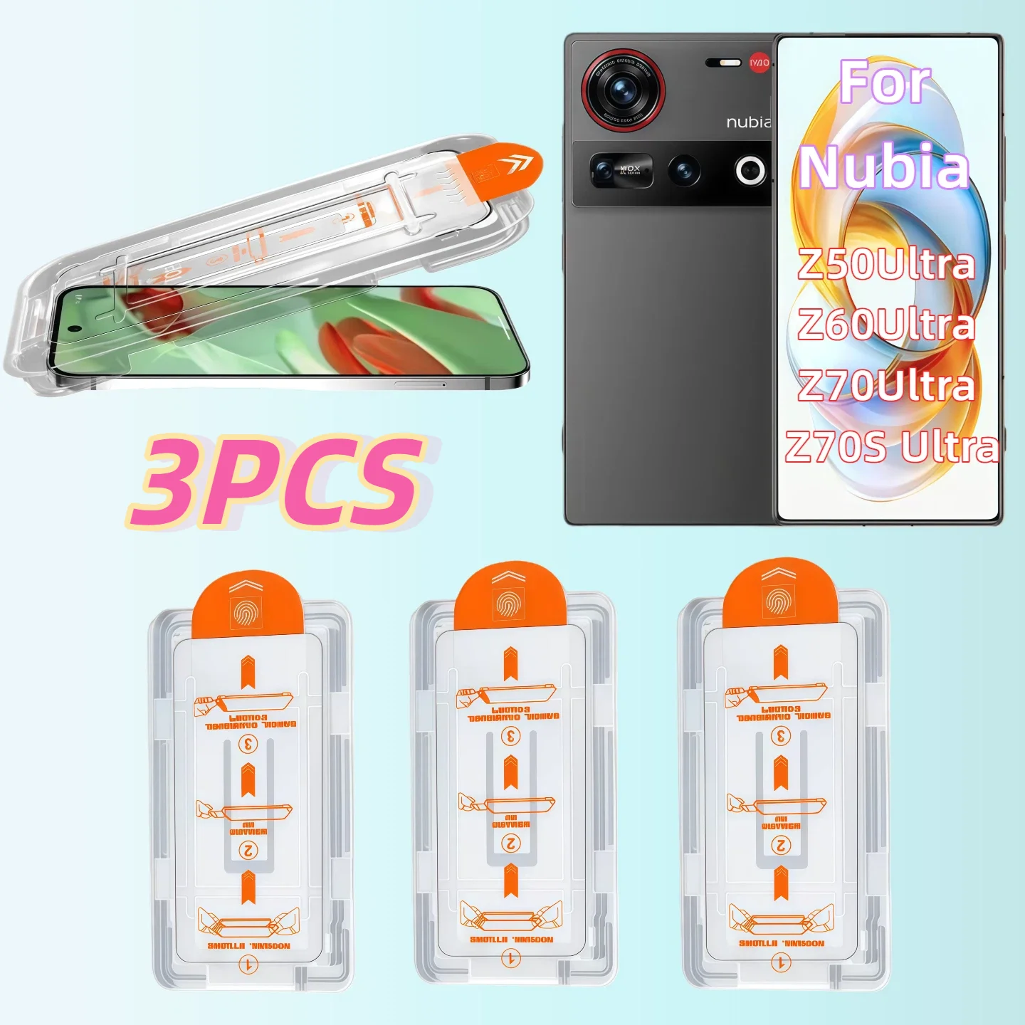 

3-Pack High Definition Tempered Glass Screen Protector for ZTE Nubia Z50 Ultra/Z60 Ultra/Z70 Ultra/Z70S Ultra, 9H Hardness, Dust