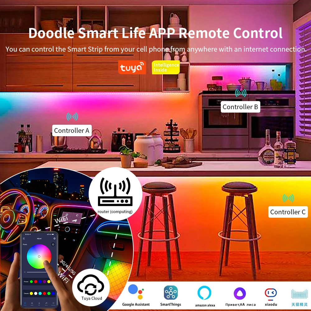 الملونة-X7 بلوتوث/واي فاي/زيجبي الذكية LED جهاز تحكم بالموسيقى إيقاع مزامنة بكسل الإضاءة لشريط WS2811 WS2801 WS2812B WS2815 #6