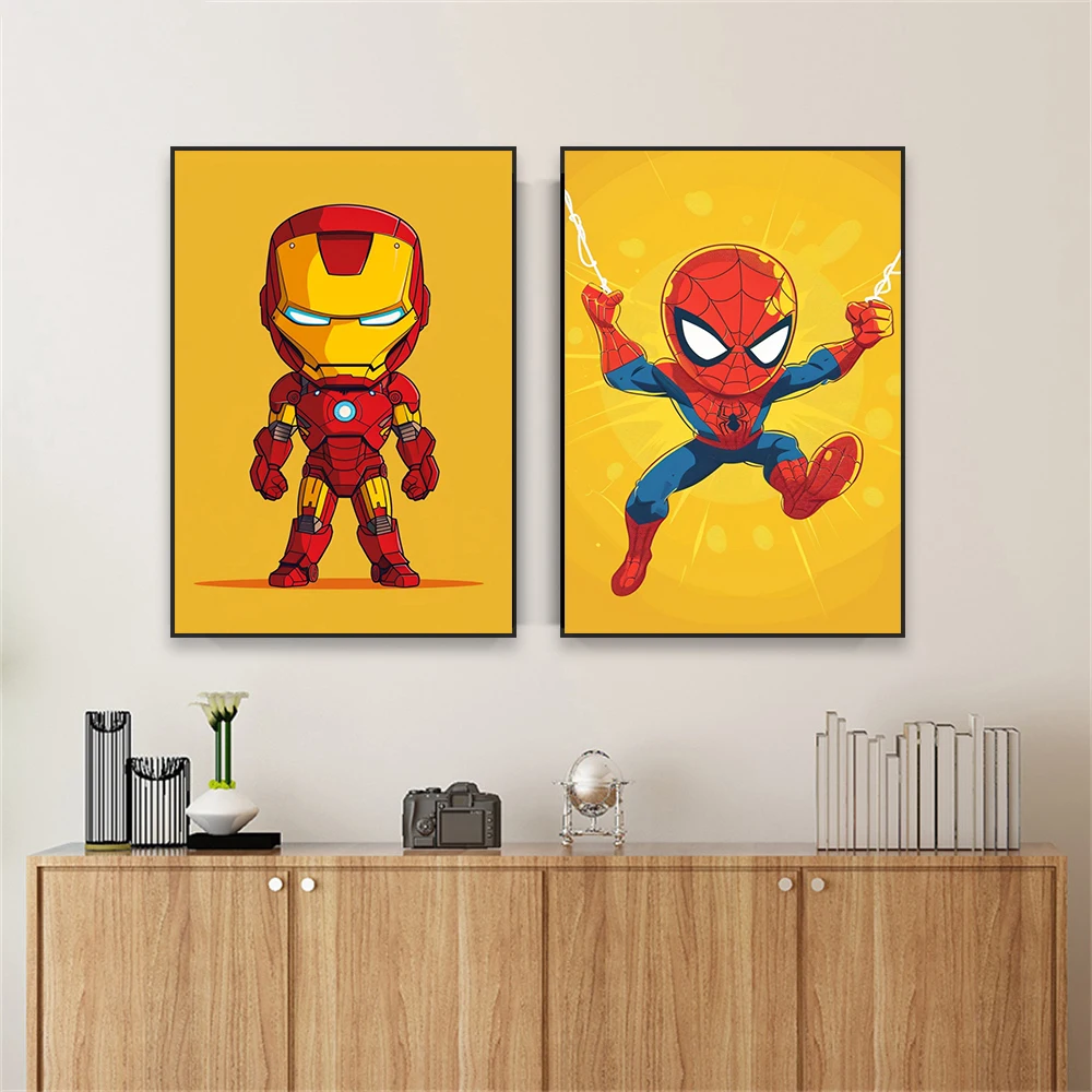 Disney Superhero Wall Art Print Watercolour Cartoon Avengers Canvas Painting Posters Boys Room Nursery Wall Art Decoration