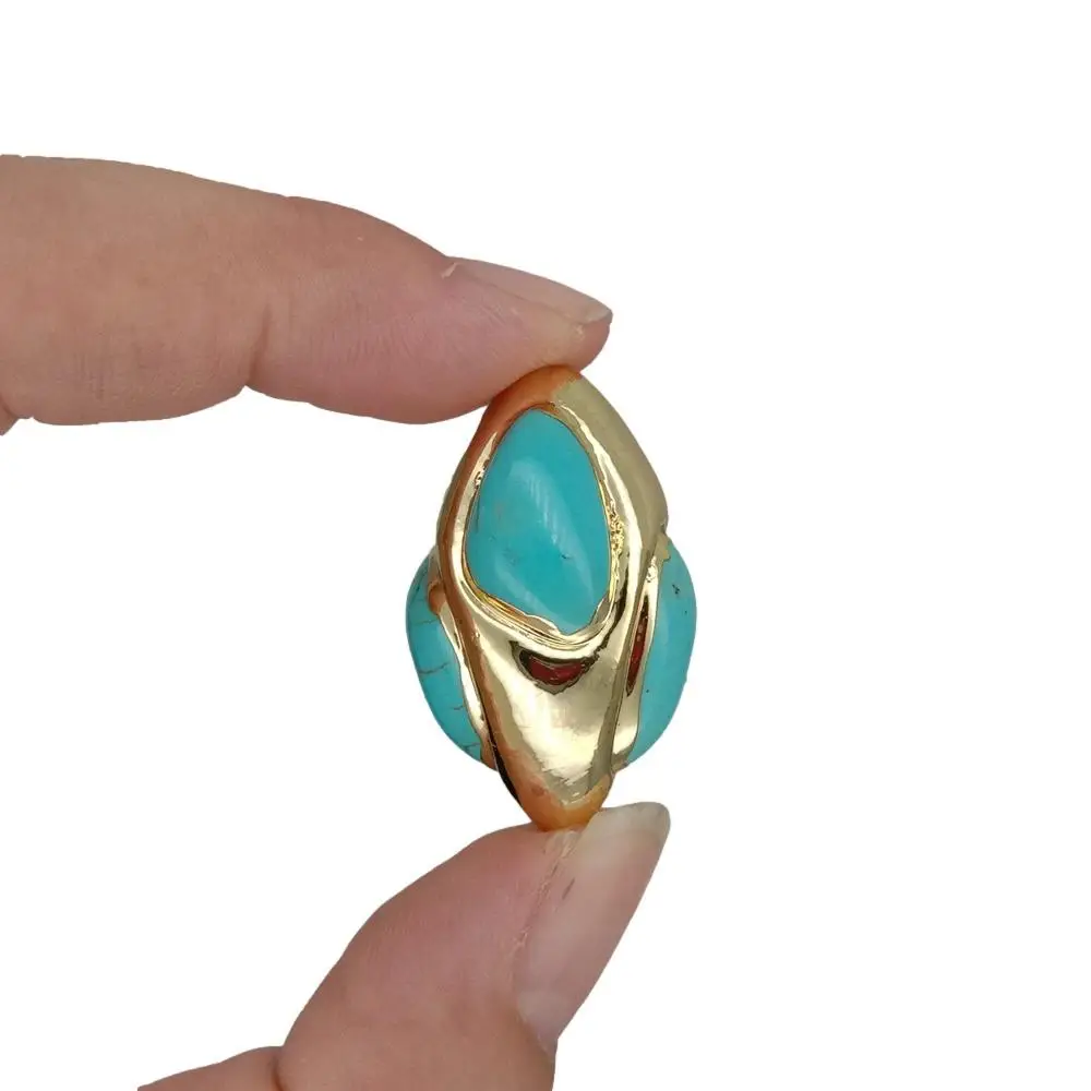 5pcs 19x32mm Olivary blue Turquoise Beads Gold Plated Beads Spacer Jewelry Making Findings