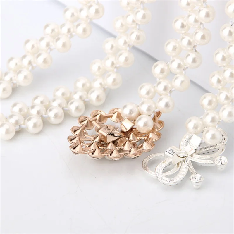 Elastic Pearl Belt for Women Rhinestone Crystal Sashes Wedding Bridal Belt Sexy Bridesmaid Dress Girl Waist Chain