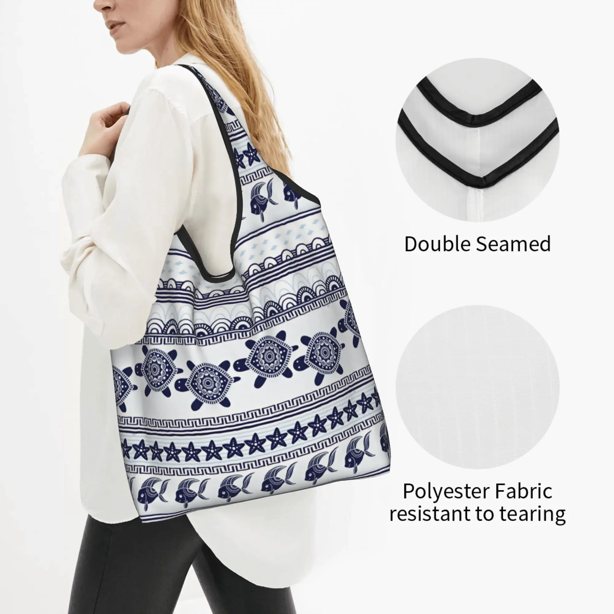 Recycling Marine Life Turtles Starfishes And Fishes Shopping Bag Women Tote Bag Portable  Groceries Shopper Bags