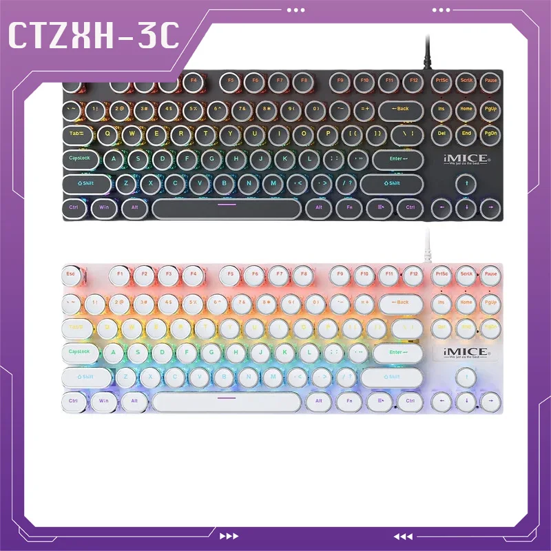 Gk800 Wired Usb 87-Key Mechanical Keyboard Punk Round Key Cap Mechanical Gamer Keyboard Shine Through Keycap All-Key Punch-Free