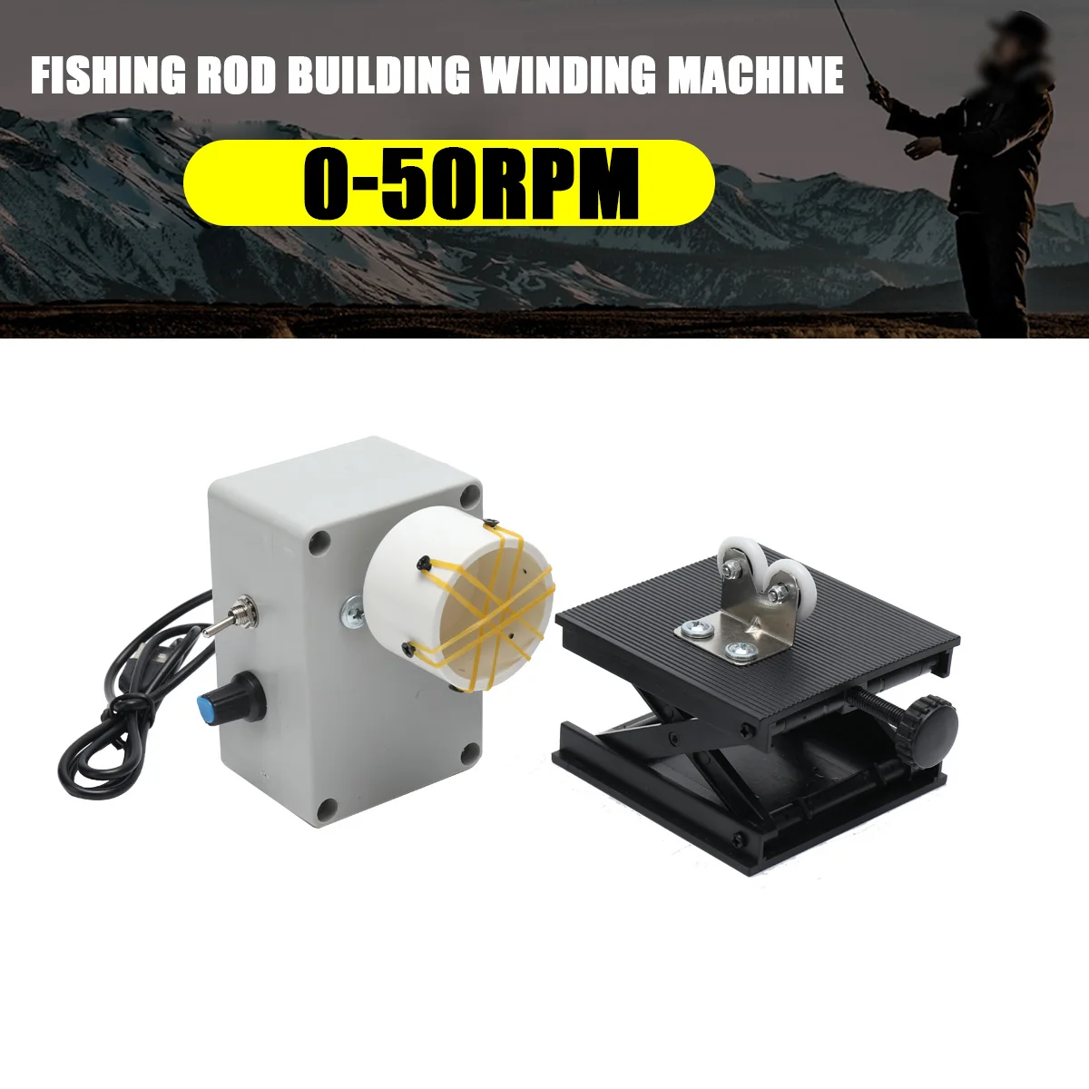 

Portable Fishing Rod Building Winding Machine, Professional DIY Elctric-Drive Fishing Rod Tool Adjustable 0-50RPM USB Interface