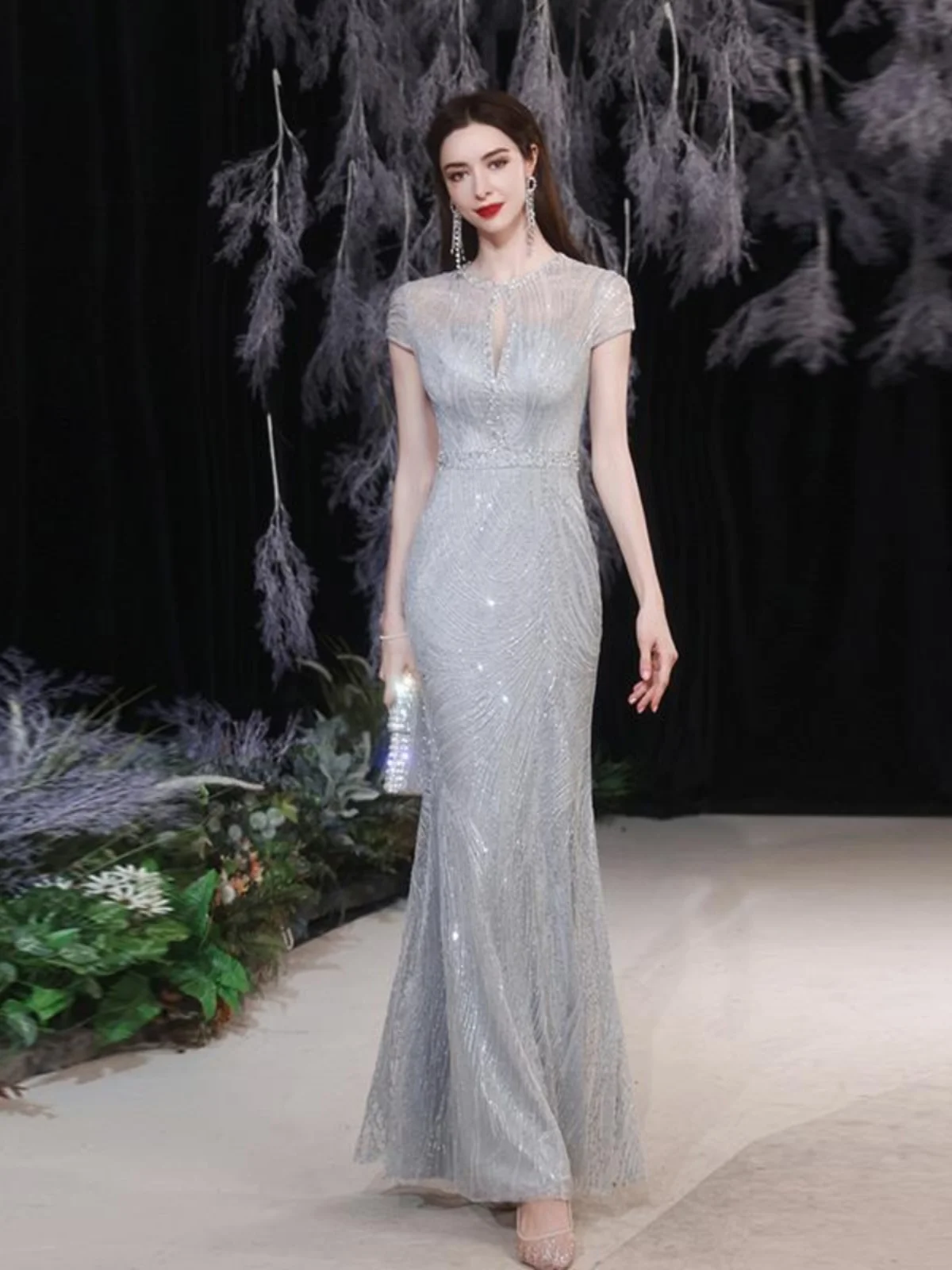 

Ele Long Evening Gown Sexy Fi Tail Dr for Women Par Ball Ceremony Host Faionable Korean Sle Wedding Dr