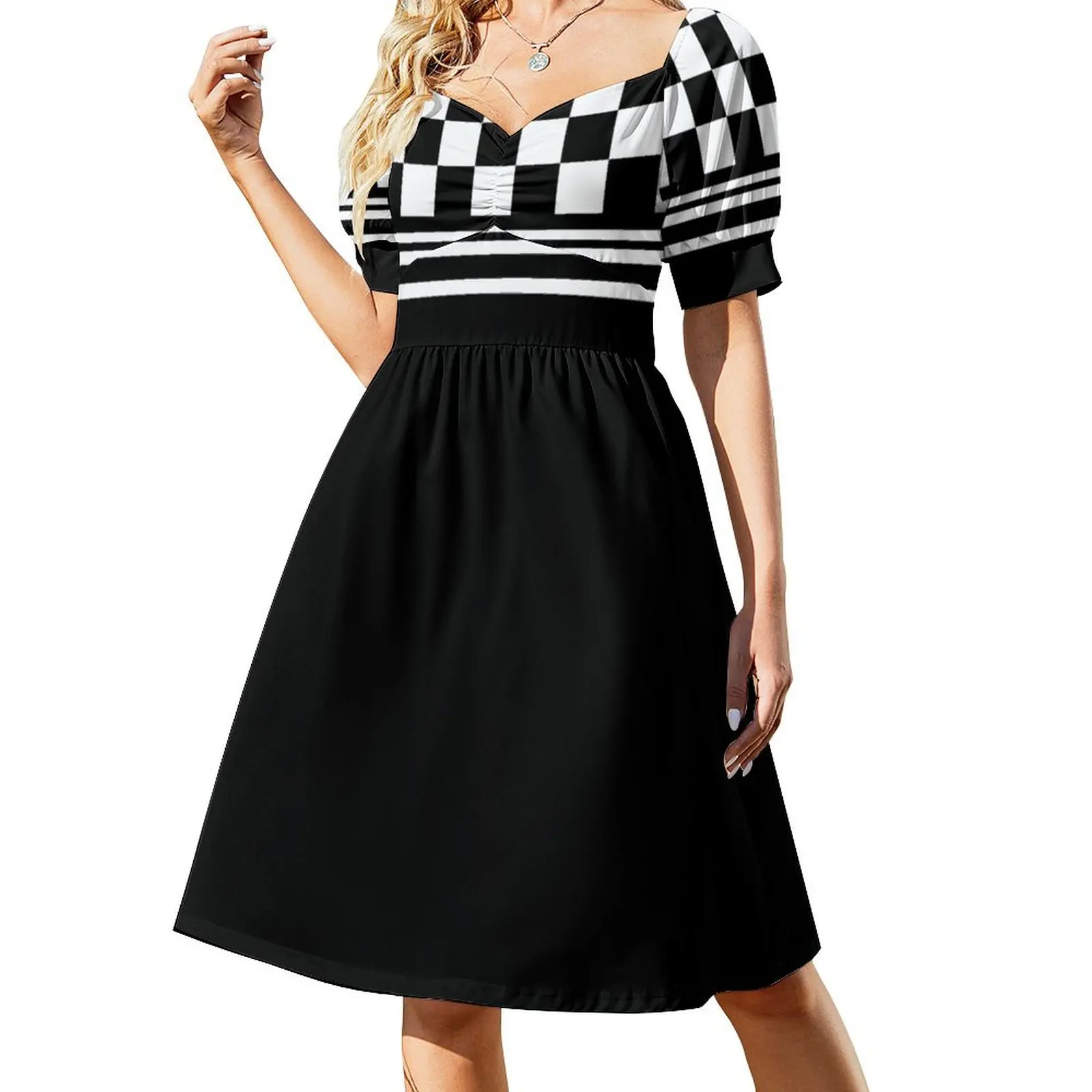 

Sixites Retro Mod Checkerboard Pattern Short Sleeved Dress dresses for woman 2025 summer dresses ladies 2025 Dress