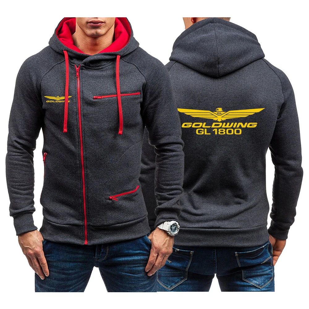 Goldwing GL1800 Japan Motocycles 2023 Men's New Diagonal Zip Hooded Long Sleeves Hoodies Casual Sport Jacket Sport Pullover Top