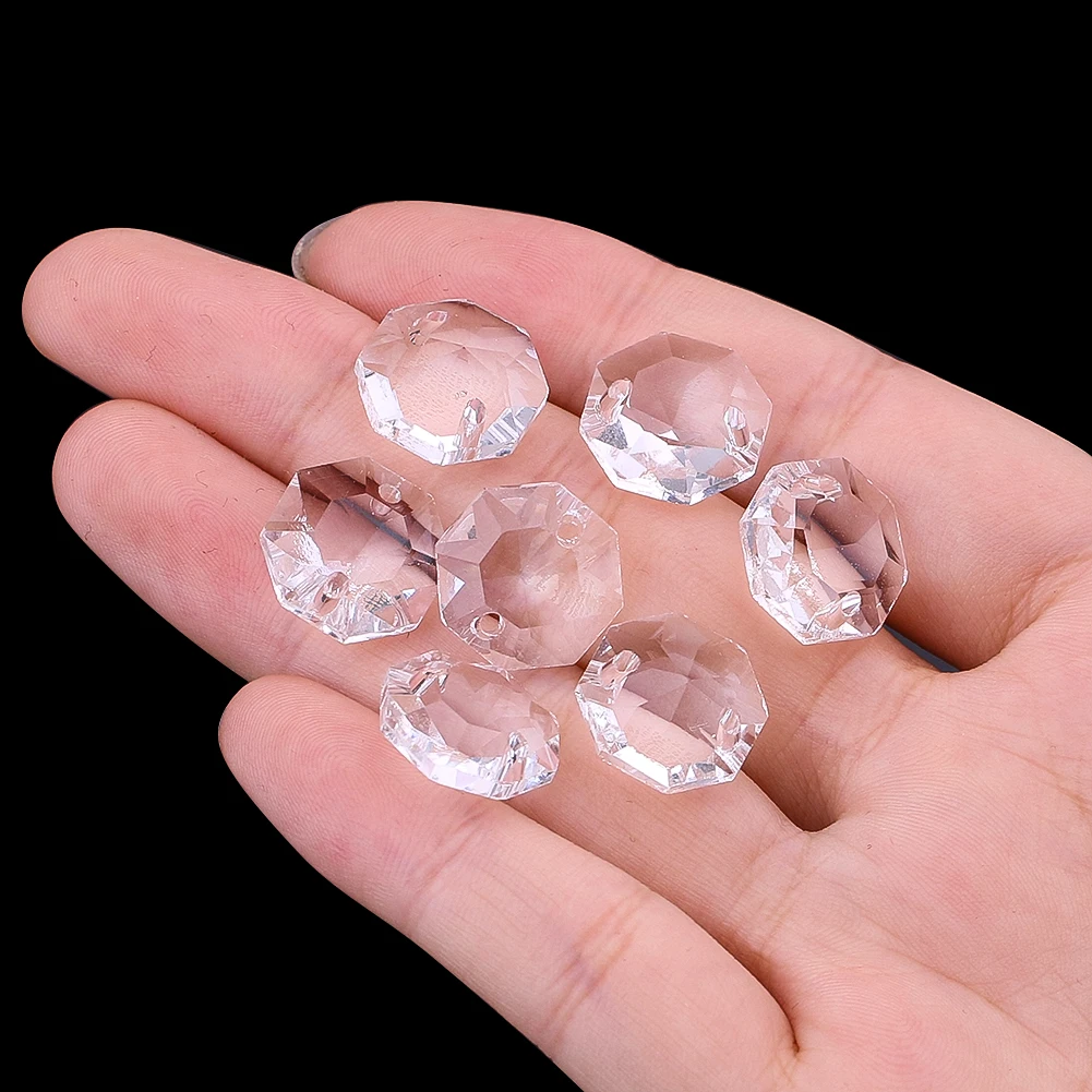 

10pcs14mm Octagonal Beads Crystal Prism Chandelier Parts 2 Holes Cut Glass Bead Connector DIY Home Garden Decoration Accessories