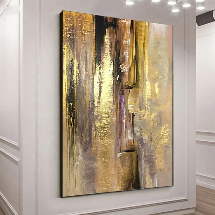 Arte de pared Extra grande pintado a mano, decoración de Arte Moderno, lámina acrílica dorada, pintura al óleo sobre lienzo abstracta