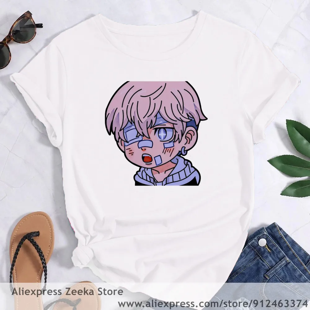 Manjiro San Anime Tokyo Revengers Kawaii Harajuku Women Funny Print Ladies T-shirt Girl  Basis O-collar White Shirt Short