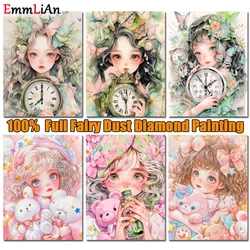 DIY 5D Portrait Crystal Diamond Painting Cartoon Girl Full Fairy Dust Drill Mosaic Cross Stitch Kit Clock Rhinestone Picture Art