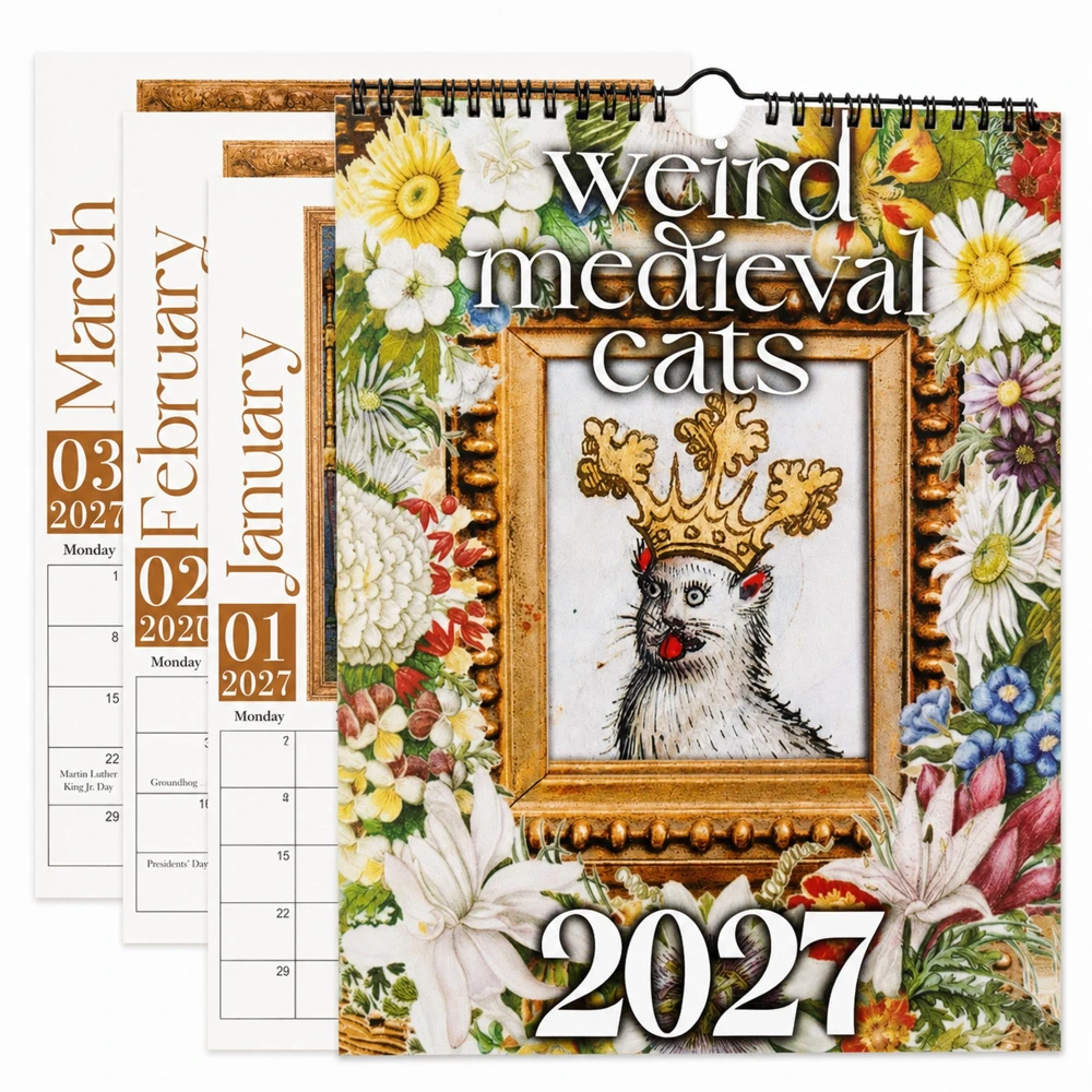 Funny Cat Calendar 2027 Funny Medieval Cat Calendar 12-Month Calendars Wired Cats Room Decorations Pet Calendars for Living Room