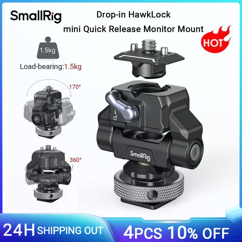 

SmallRig Drop-in HawkLock mini Quick Release Monitor Mount w Cold Shoe Supports Swivel 360° & Tilt 170° , for 5" & 7" Monitor