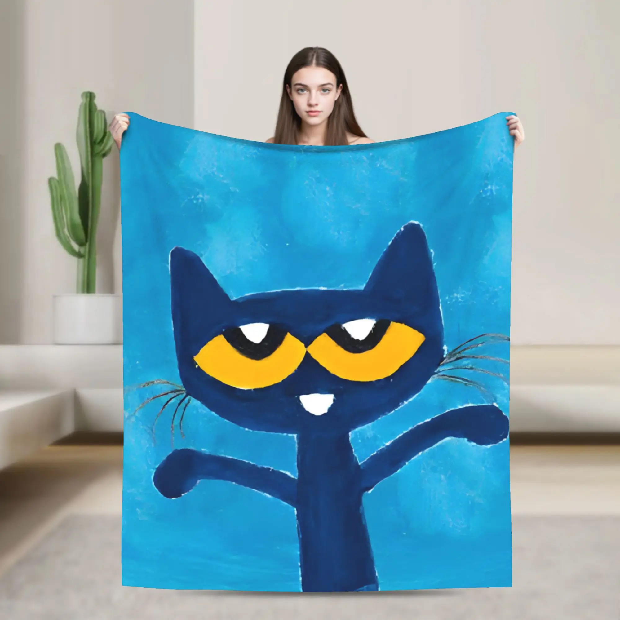 Cartoon Pete the Cat  Plush Blankets Groovy  Awesome Throw Blankets for Home 125*100cm Bedspread