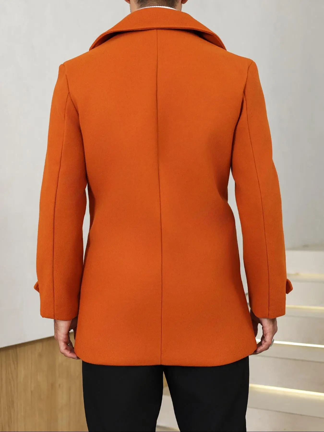 1 PCS Men's Woolen Overcoat, Open Front Coat with Fur Collar, Dual Button Design, Long Sleeve Casual Jacket with Pockets, Comfor