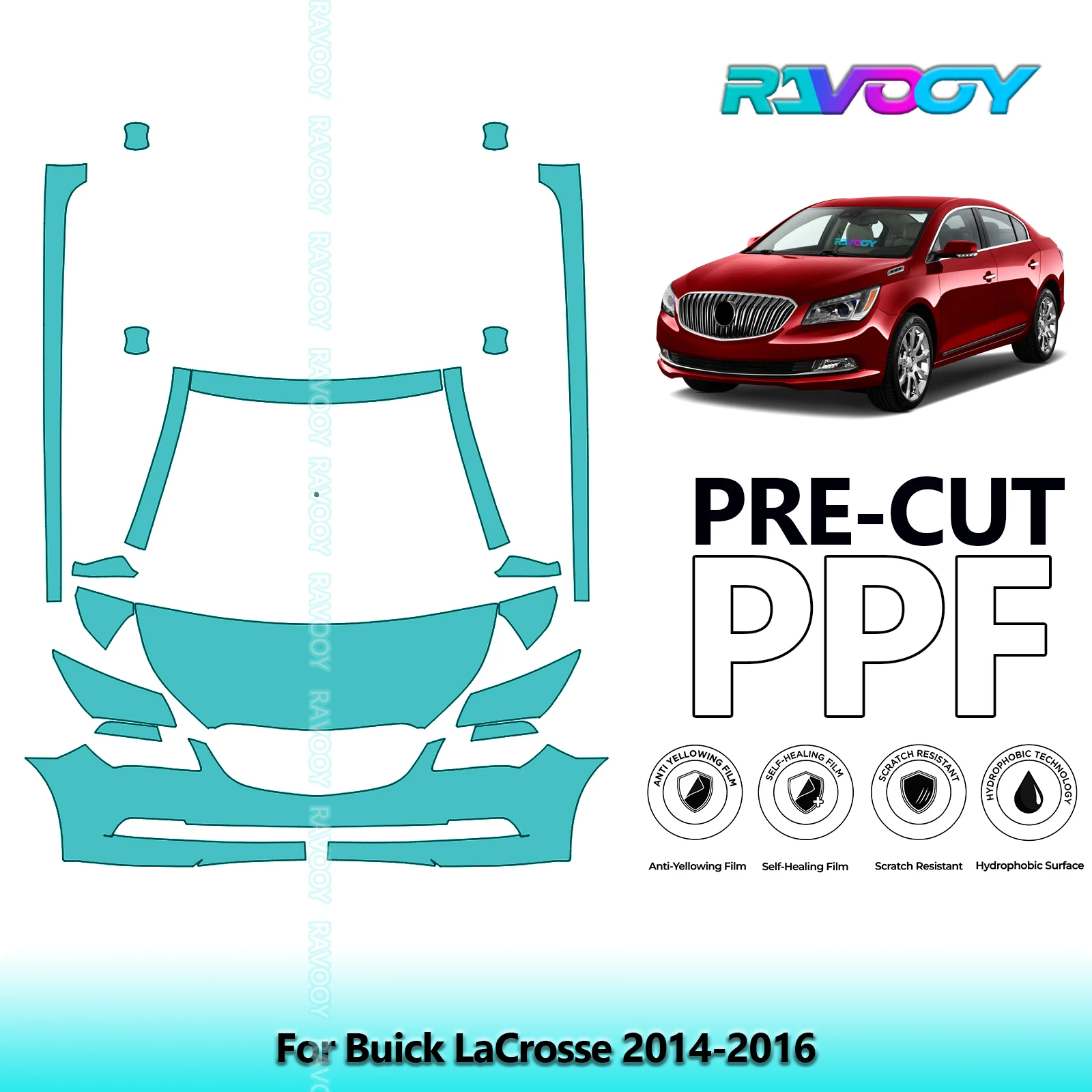 

8.5Mil Precut Paint Protection Film PPF Clear Bra Front Kit+Rockers For Buick LaCrosse 2014-2016