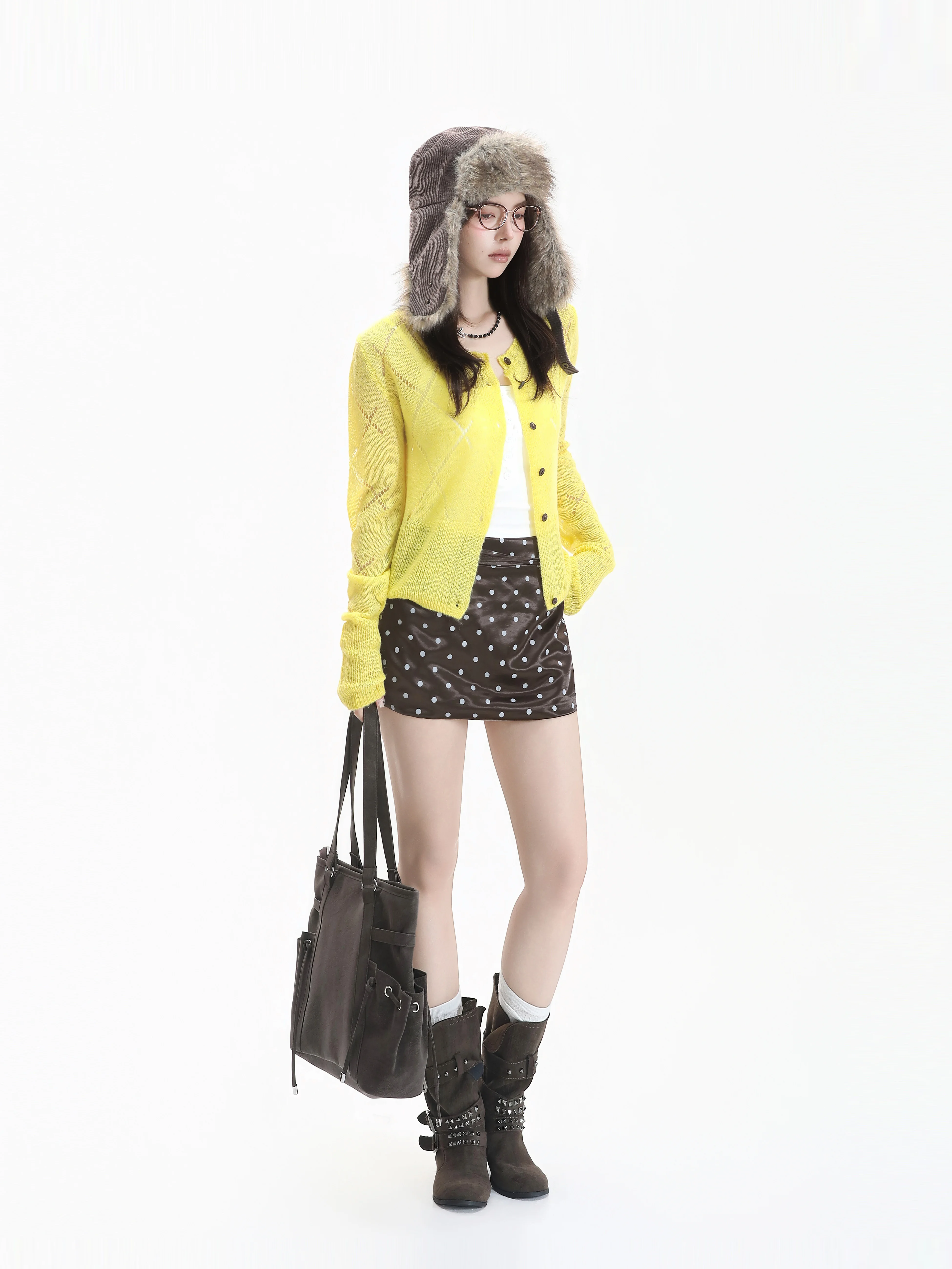 Korean Style Hollow out Knitted Short Cardigan Breathable Soft Long Sleeve round Neck Sweater for Young Women Casual Style