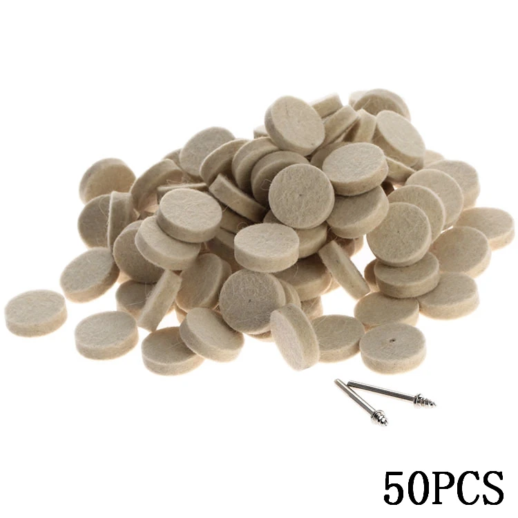 50Pcs 25mm Wool Felt Polishing Buffing Wheel Grinding Polishing Pad+2Pcs 3.2 mm Shanks for Dremel Accessories Rotary Tool