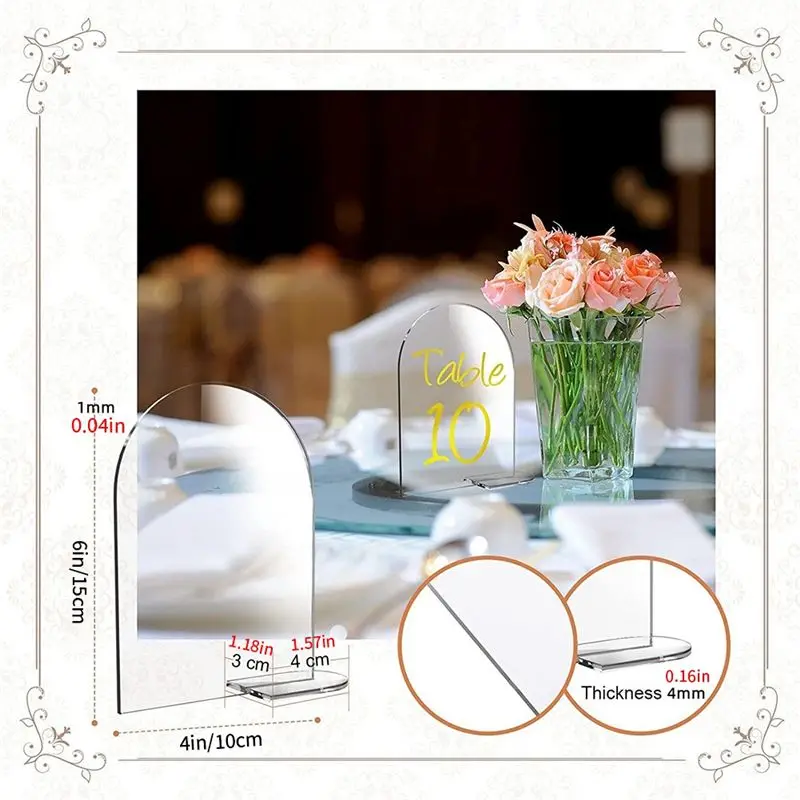 A013 20 Packs 6X4 Inch Blank Acrylic Numbers Signs with Stand Wedding Reception Sign Diy Arch Acrylic Stand Signs