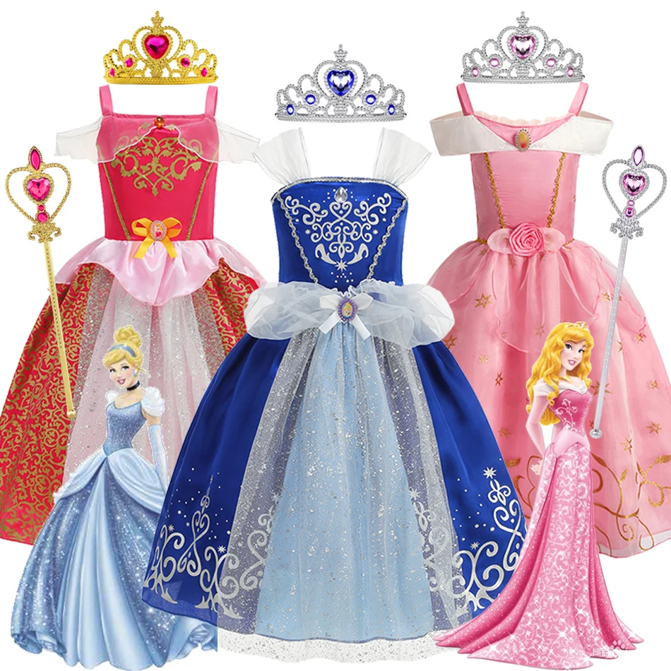 

Cinderella Princess Dress Girl Disney Aurora Cosplay Costume Kid Halloween Cosplay Birthday Party Vestido Clothes 2-10 Years