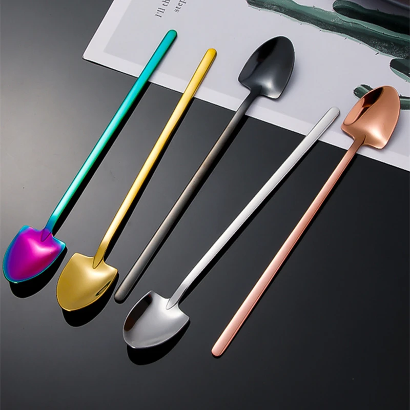 Stainless Steel Square Head Teaspoon with Long Handle Tea Stirring Scoop Coffee Accessories Creative Cutlery Set for Kitchen