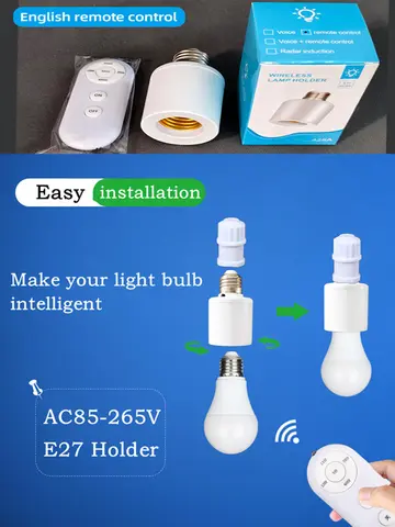 E27 60W Wireless Remote Control Smart Timer Switch Lamp Holder 110V 220V House Multi Light Switch Baby Room Bedroom Timer Switch