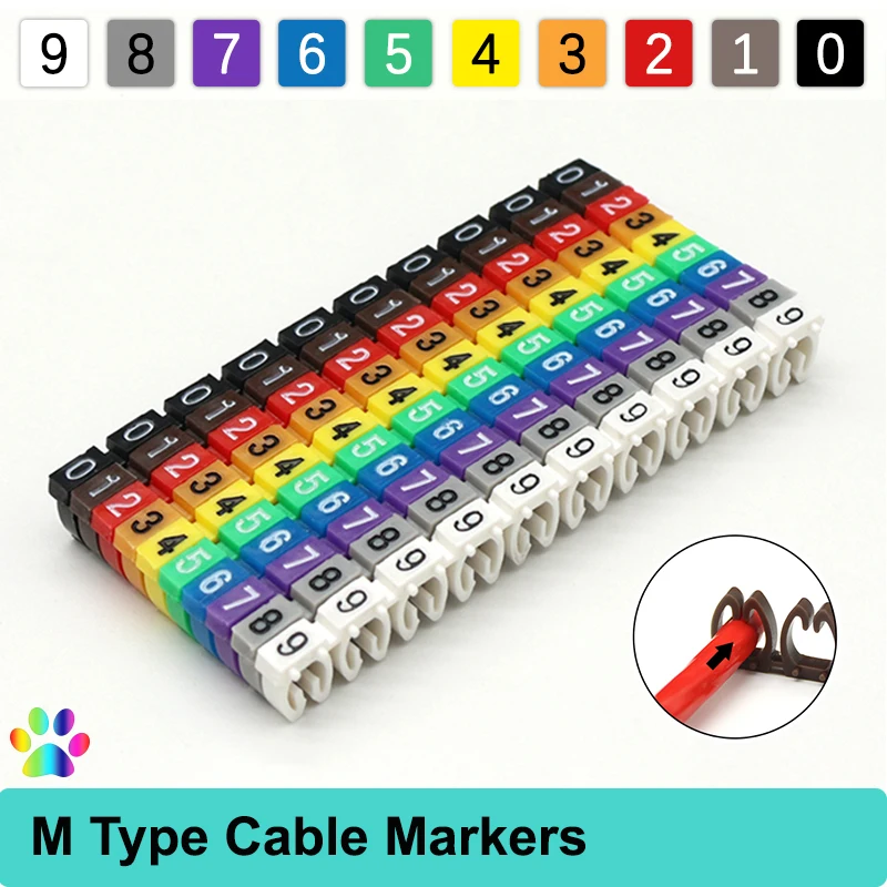 100/150pcs M Type Cable Marker 2-8mm Wire Network Cable Cat5 Colorful Digital Number Tag Label Wire Numbering Marker Clips