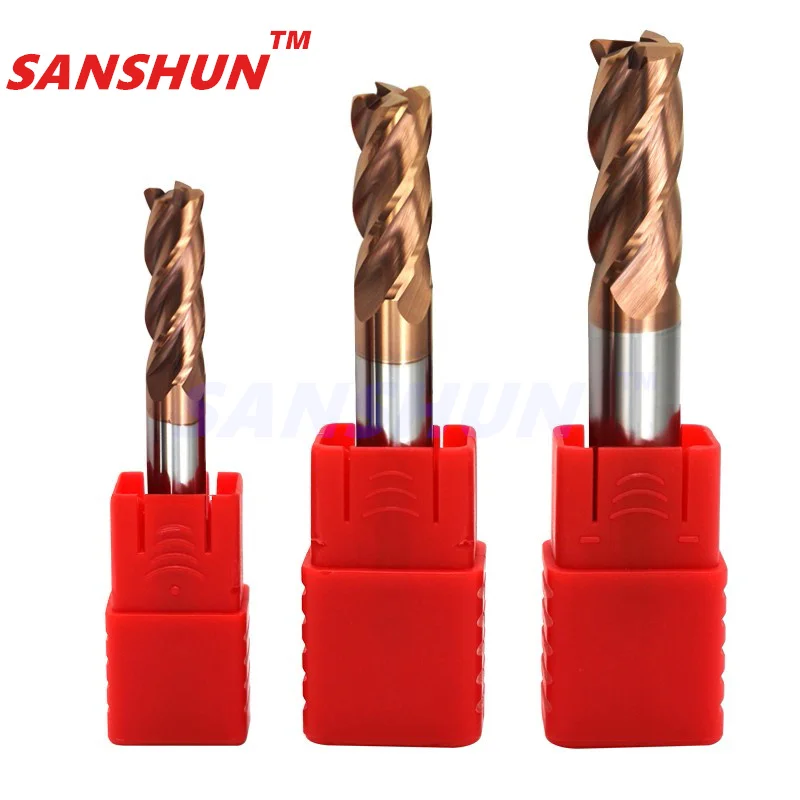 Fresa de Liga de Revestimento de Aço Tungstênio Ferramenta Cnc Maching Hrc55 Endmill Sanshun Topo Fresa Kit Fresadora Ferramentas