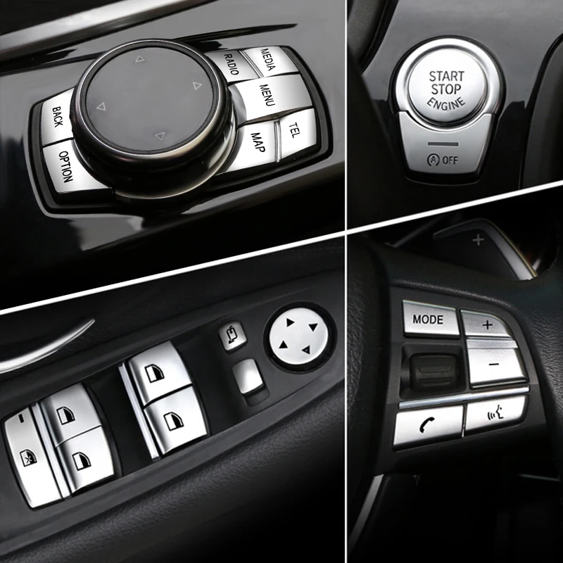 Botones interiores de coche ABS cromado, decoración de lentejuelas, cubierta embellecedora, calcomanías, accesorios para BMW F10, F07, F06, F12,