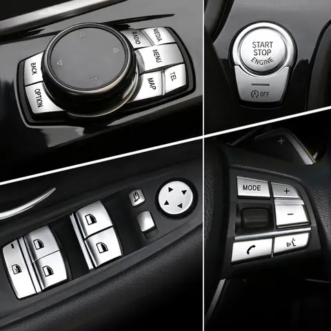 BMW F10 F07 F06 F12 F13 F01 F02 F20 F30 F32 크롬 ABS 자동차 인테리어 버튼 스팽글 장식 커버 트림 데칼 액세서리